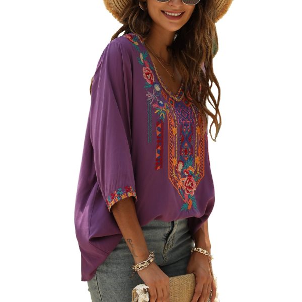 Bohemian Embroidered Tops for Women, Hippie Clothes, Mexican Peasant Blouses, Traditional Boho Clothing Tunic Shirts