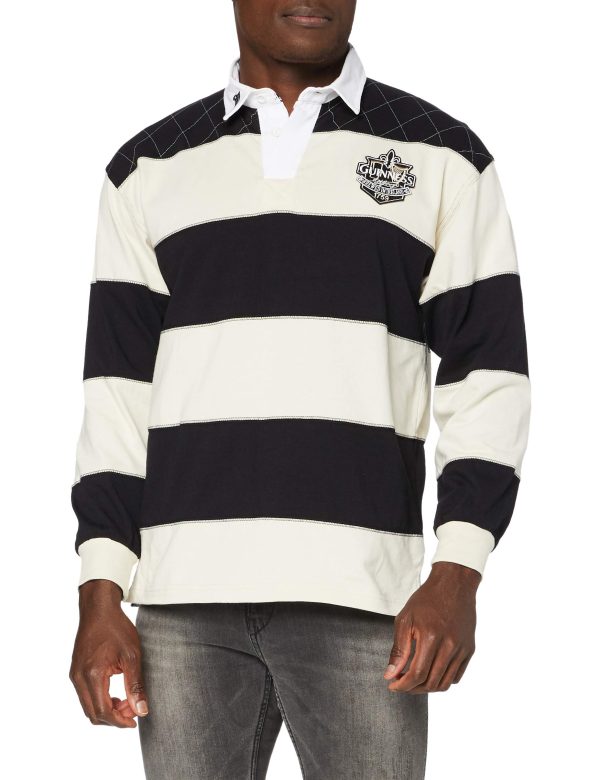 Rugby Shirt with Brewed in Dublin Crest Badge, Cream and Black Stripes