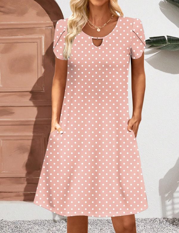 Women's Casual A-Line Dresses with Pockets Summer Floral Tshirt Dress Short Sleeve Mini Dress Flowy Sundresses