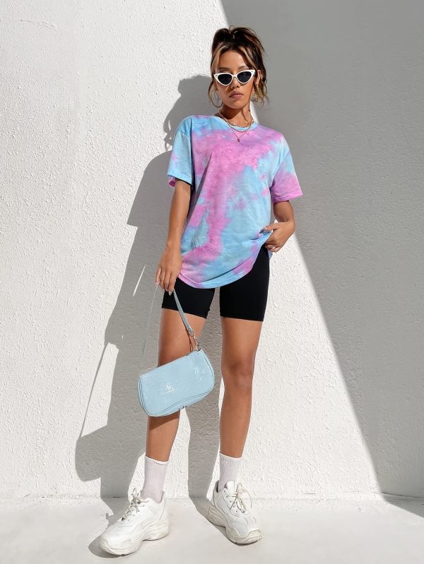 Women's Tie Dye Shirt Short Sleeve Round Neck Tees Casual T Shirts Summer Tops