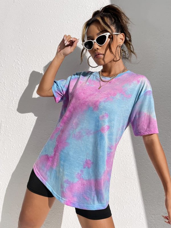 Women's Tie Dye Shirt Short Sleeve Round Neck Tees Casual T Shirts Summer Tops