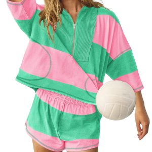 Womens 2 Piece Workout Sets Summer Outfits Striped Matching Lounge Set Going Out Top and Shorts