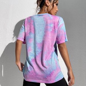 Women's Tie Dye Shirt Short Sleeve Round Neck Tees Casual T Shirts Summer Tops