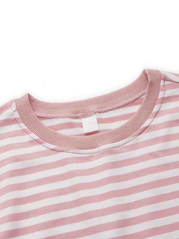 Women's Casual Long Sleeve Striped Cropped T-Shirt Casual Crop Tee Top