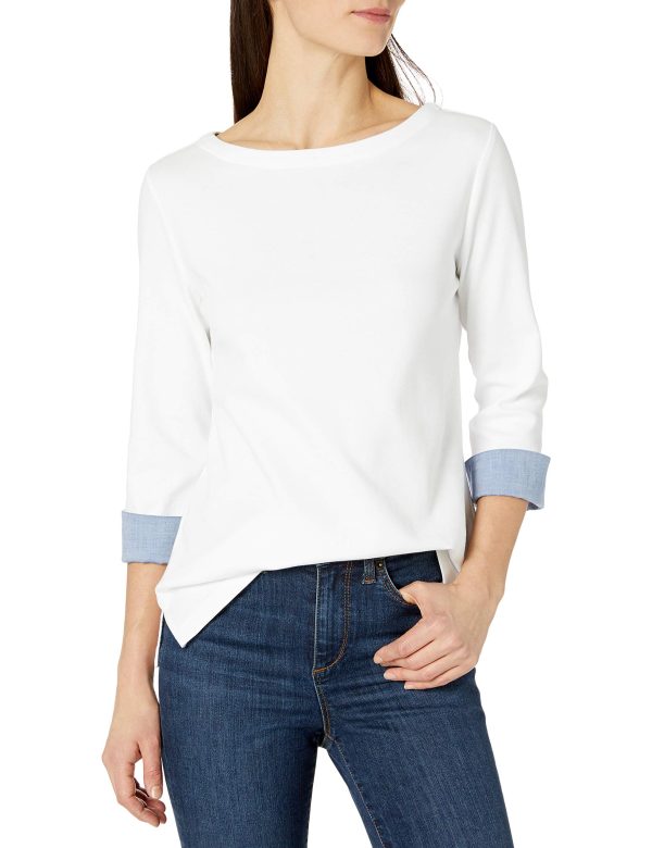 Women's Boatneck 3/4 Sleeve 100% Cotton Shirt