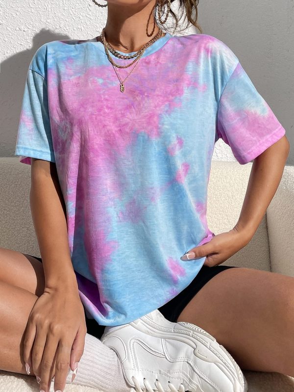 Women's Tie Dye Shirt Short Sleeve Round Neck Tees Casual T Shirts Summer Tops