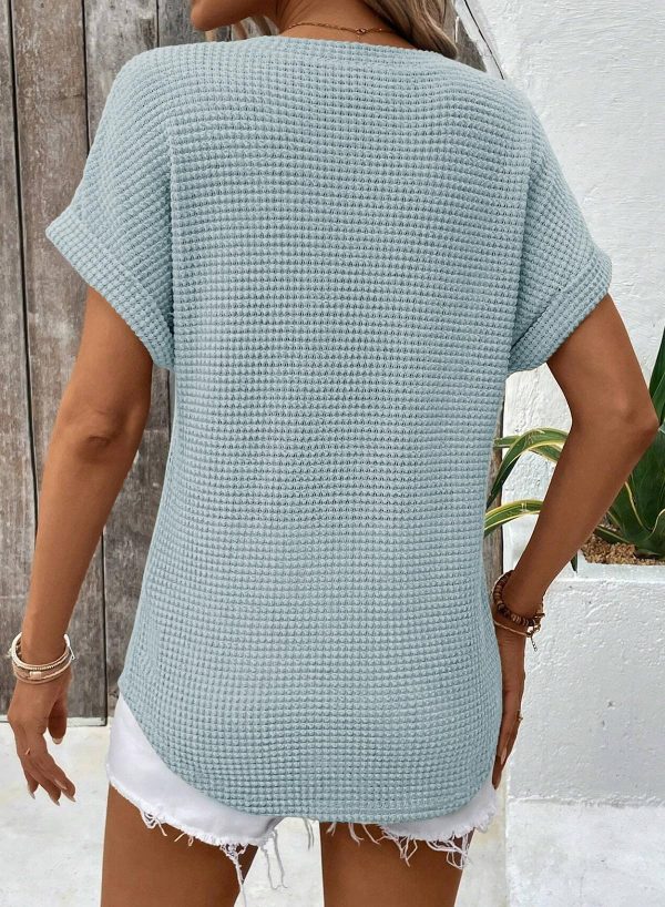 Womens Waffle Knit Tops 2025 Spring Summer V Neck Shirts Casual Trendy Women's Blouses Basic Tee