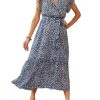 Women's Summer Floral Boho Maxi Dress Wrap Short Sleeve V Neck Ruffle A-Line Flowy Wedding Guest Long Dresses