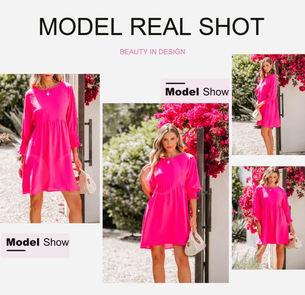 Womens Summer Spring Dresses Casual Tunic Dress Short Sleeve Crew Neck Flowy Swing Mini Dress