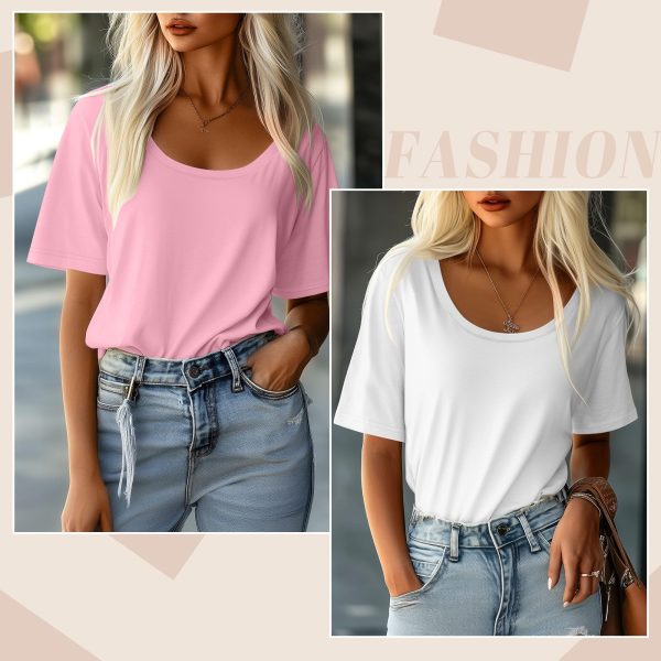 3 Pack Elbow Length Sleeve T-Shirt for Women, Scoop Neck 1/2 Half Sleeve 35% Cotton Top Casual Summer Loose Basic Tee