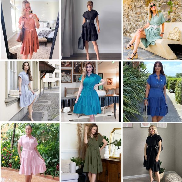 Women's Button Down Shirt Dress 2025 Casual Work Summer Collared V Neck Elastic Waist Flowy Pocket Beach Sundress