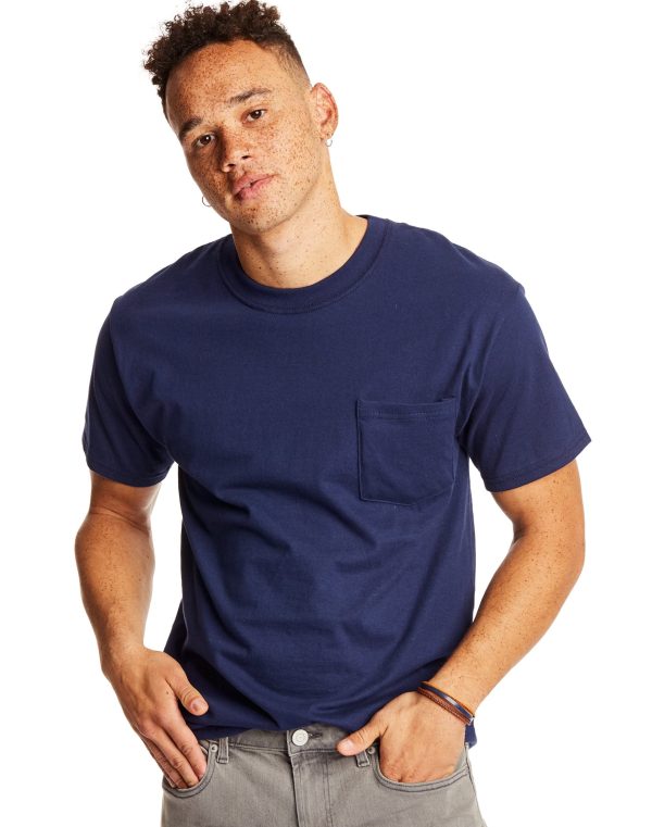 Men's Heavyweight Pocket T-Shirt, Beefy-T Full-Cut Cotton Pocket Tee for Men, Crewneck T-Shirt For Men, 1 or 2 Pack