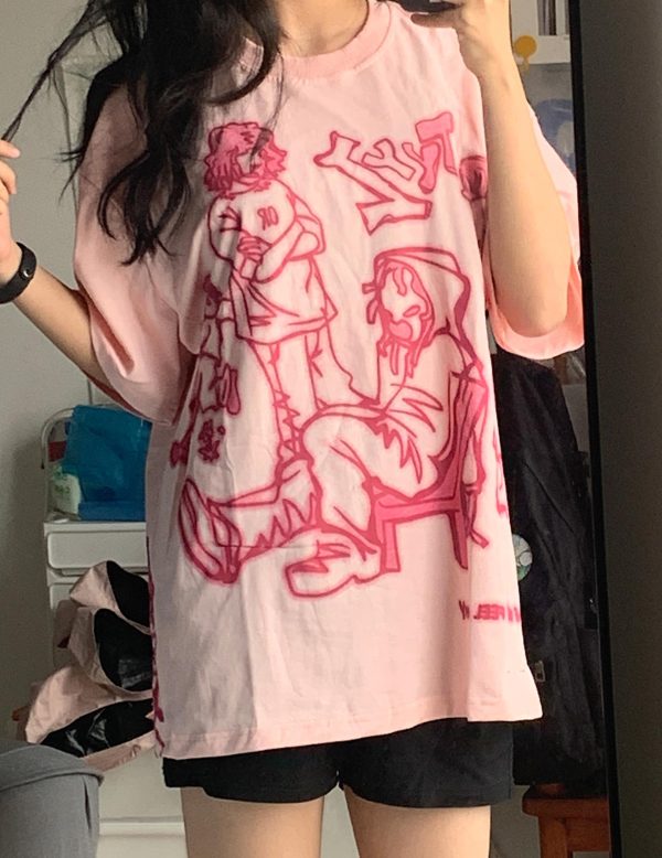 Oversized Graphic Tees Y2k Vintage Tops for Men Women Streetwear Unisex T Shirts