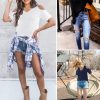 Womens V Neck Cold Shoulder Tops Short/Long Sleeve Summer T Shirts Basic Tees