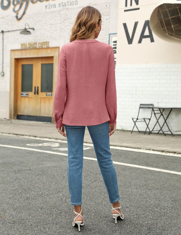 Women's Dressy Casual Blouses Business Work Tops Long Sleeve V Neck Pleated Shirts 2025 Fall Outfits