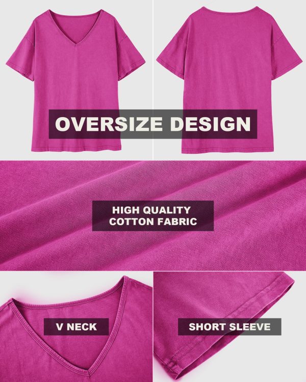 Womens Oversized T Shirts Summer Loose Fit Cotton Short Sleeve Basic Tees Casual V Neck Boyfriend Tunic Tops