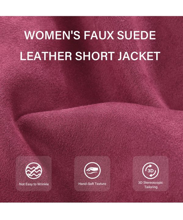 Women Faux Leather Suede Jacket Moto Biker Coat Sherpa-Lined Overcoat with Removable Belt