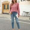 Women's Dressy Casual Blouses Business Work Tops Long Sleeve V Neck Pleated Shirts 2025 Fall Outfits