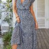 Women's Summer Floral Boho Maxi Dress Wrap Short Sleeve V Neck Ruffle A-Line Flowy Wedding Guest Long Dresses