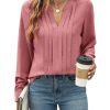 Women's Dressy Casual Blouses Business Work Tops Long Sleeve V Neck Pleated Shirts 2025 Fall Outfits