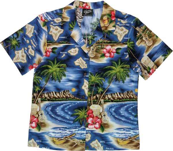 Women's Hibiscus Hawaiian Island Hawaiian Camp Shirt