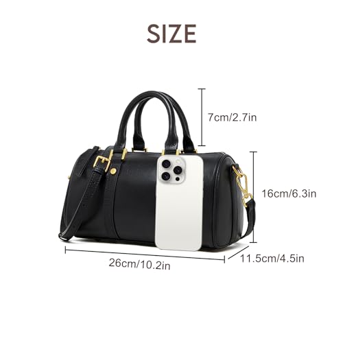 Mini Boston Crossbody Bags for Women, Top Handle Stachel Tote Purses, Genuine Leather Handbags