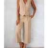 Pant Suits for Women Dressy Casual 2 Piece Sets Sleeveless Blazer Vest with Wide Leg Capri Pants Work Outfit