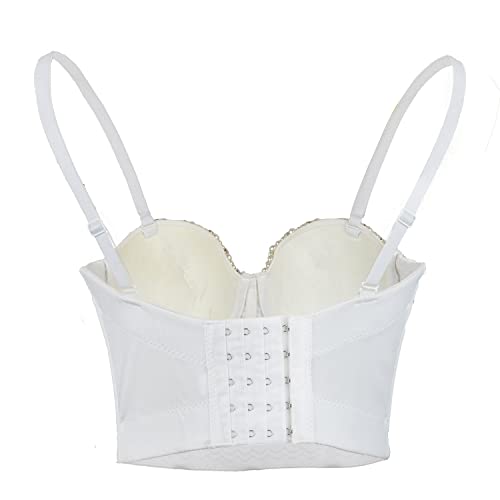 315xO9mBoNL.jpg Sexy Pearls Beaded Rhinestone Bustier Crop Top Push up Corset Top with Detachable Straps
