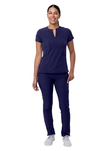 Adar Addition Go-Higher Scrub Set for Women - Notched V-Neck Scrub Top & Skinny Cargo Scrub Pants