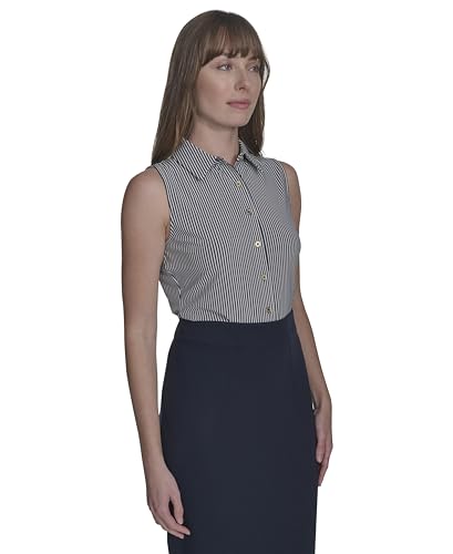 Women's Classic Collared Button Front Sleeveless-Knit Top