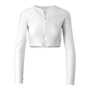 Active Zip Up Rash Guard for Women - Quick-Dry Cropped Long Sleeve Zip Front Swim Jacket with UPF 50+ Sun Protection