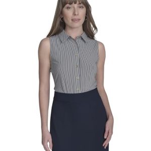 Women's Classic Collared Button Front Sleeveless-Knit Top