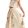 Women Floral Embroidery Dress Sleeveless 2 Piece Tank Top and Skirt Loose Fit Boho Dress