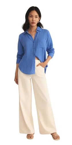31LKJpUkHL.jpg Women's Perfect Airy Gauze Button Up, Long Sleeve, Bay Blue