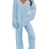31NdLxiTiGL.jpg Women's 2 Piece Outfits Fuzzy Fleece Pajama Set Long Sleeve Top Wide Leg Pants Loungewear