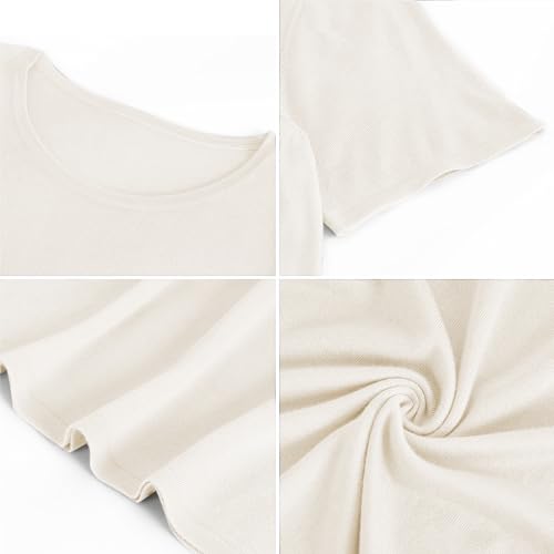 31cxs0DTNaL.jpg Women's Silk Cashmere Round Neck T-Shirt Stretchy Basic Tee Summer Tops for Women