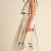 Women Floral Embroidery Dress Sleeveless 2 Piece Tank Top and Skirt Loose Fit Boho Dress