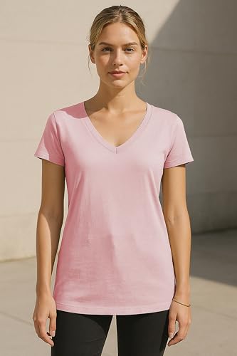 31iapeHoIJL.jpg Women's 5 & 10 Pack Casual & Active Cotton Stretch V Neck Short Sleeve Shirts