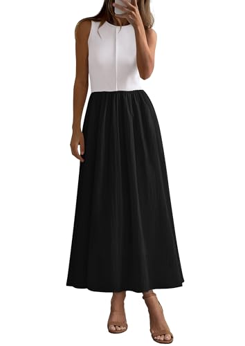 Maxi Dresses for Women Summer 2025 Casual Sleeveless Patchwork Flowy Vacation Beach Sundress Knit Tank Dress