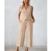 Pant Suits for Women Dressy Casual 2 Piece Sets Sleeveless Blazer Vest with Wide Leg Capri Pants Work Outfit