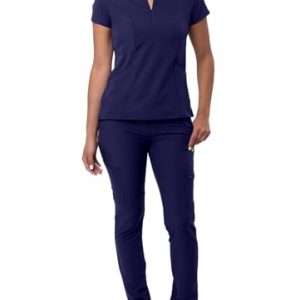 Adar Addition Go-Higher Scrub Set for Women - Notched V-Neck Scrub Top & Skinny Cargo Scrub Pants