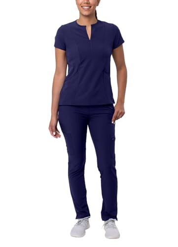 Adar Addition Go-Higher Scrub Set for Women - Notched V-Neck Scrub Top & Skinny Cargo Scrub Pants