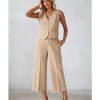 Pant Suits for Women Dressy Casual 2 Piece Sets Sleeveless Blazer Vest with Wide Leg Capri Pants Work Outfit