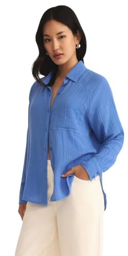 31zQjuXFrL.jpg Women's Perfect Airy Gauze Button Up, Long Sleeve, Bay Blue