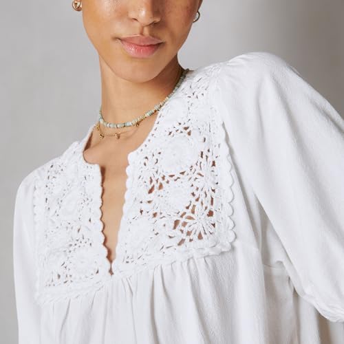 Women's Crochet Short Sleeve Peasant Top