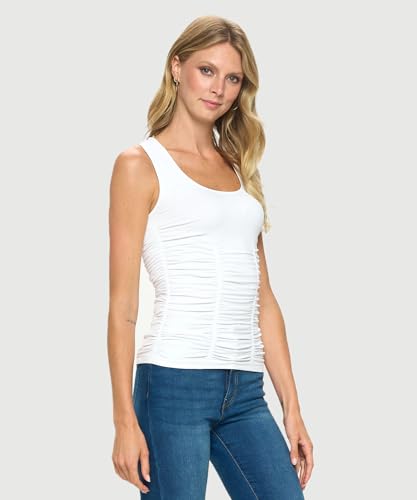 1047 Women's All Occasion Flattering Sleeveless Scoop Neck Ruched Tank Top