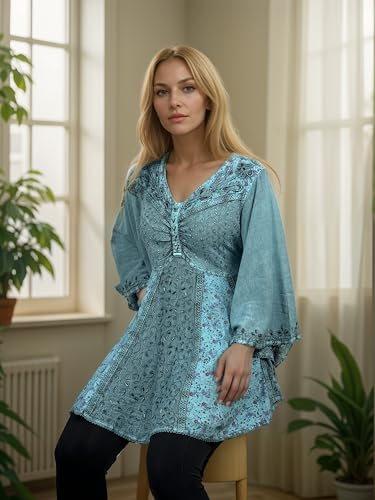 2025 Summer 3/4 Bell Sleeve V Neck Embellishment Bohemian Tops - Sequin Beaded Flared Vintage Women's Blouses