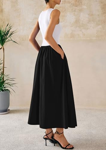 Maxi Dresses for Women Summer 2025 Casual Sleeveless Patchwork Flowy Vacation Beach Sundress Knit Tank Dress