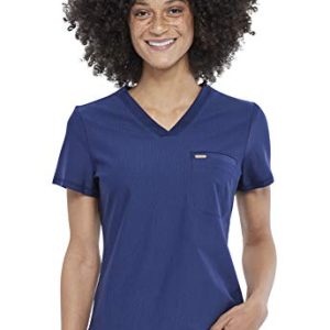 415wjjQN3L.jpg Scrubs for Women V-Neck Top – Tuckable Contemporary Fit Top, Stretch Knit, Moisture-Wicking, Shirttail Hem - CK819