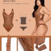 Leather Corset Bodysuit for Women Tummy Control V Neck Thong Shapewear Sleeveless Body Suit Trendy Tops
